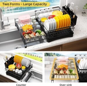 Stainless Steel Expandable Dish Drying Rack with Drainboard & Cutlery Holder – Black Finish - Image 6