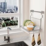 Stainless Steel Dish Drying Rack with Drainboard & Hanging Rod – Over-Sink Organizer with Sponge Holder (Silver) - Image 7