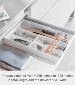 Adjustable Expandable Cutlery Drawer Tray with Sliding Divider – Fits Multiple Drawer Sizes, White - Image 3