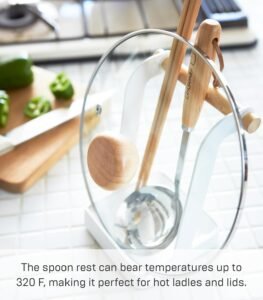 Steel Ladle & Lid Rest Stand – Kitchen Utensil Organizer with Drip Tray, White + Wood Accent - Image 8