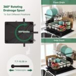 2-Tier Dish Drying Rack with Drainboard & Utensil Holder – Large Capacity Kitchen Counter Drainer Set, Black - Image 2