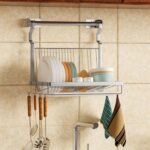 Stainless Steel Dish Drying Rack with Drainboard & Hanging Rod – Over-Sink Organizer with Sponge Holder (Silver) - Image 6