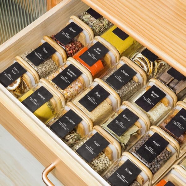12-Piece Glass Spice Jar Set with Bamboo Lids – Airtight Square Containers for Seasoning, Herbs & Pantry Organizing - Image 8