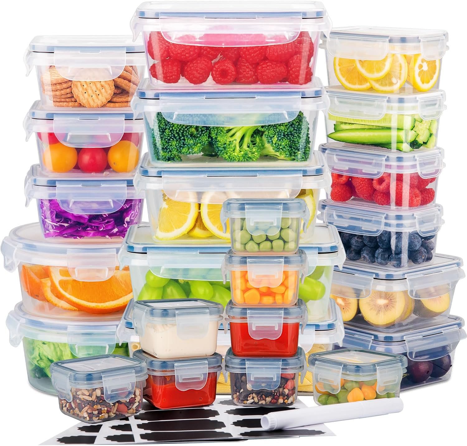 81vLELe88fL._AC_SL1500_ 24-Piece BPA-Free Clear Plastic Food Storage Container Set – Leak-Proof, Microwave, Freezer & Dishwasher Safe, Home Kitchen Organization - Image 1