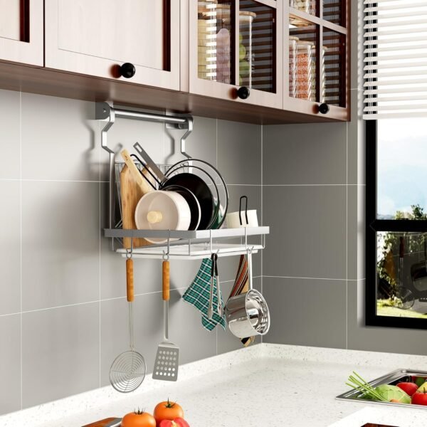 Stainless Steel Dish Drying Rack with Drainboard & Hanging Rod – Over-Sink Organizer with Sponge Holder (Silver) - Image 8