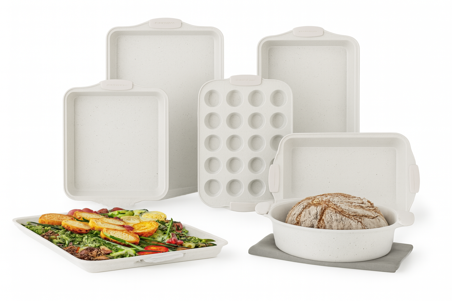 Copilot_20251022_155447 10-Piece Nonstick Stackable Bakeware Set – Heavy-Duty Carbon Steel Baking Trays & Pans, Easy-Release Non-Stick Coating, Oven Safe up to 450°F, Cream - Image 3