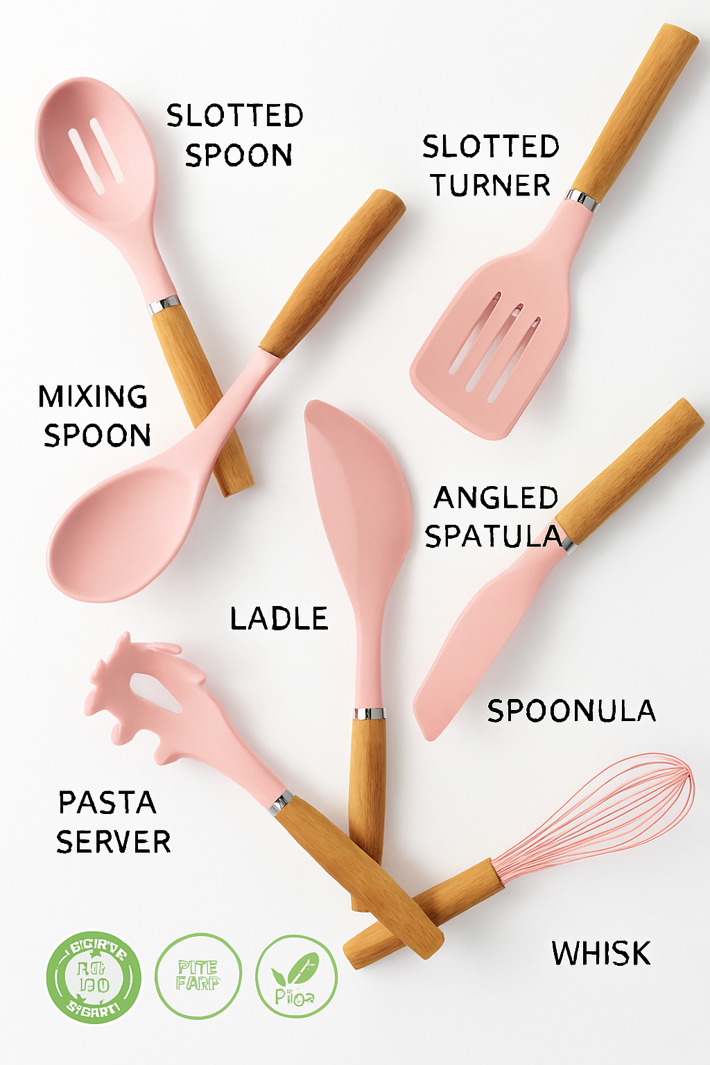 Copilot_20251022_163648 8-Piece Silicone Cooking & Baking Utensil Set with Rounded Wooden Handles – Heat-Resistant, Nonstick Safe, White - Image 3