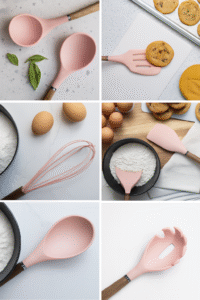 8-Piece Silicone Cooking & Baking Utensil Set with Rounded Wooden Handles – Heat-Resistant, Nonstick Safe, White - Image 4