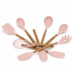 8-Piece Silicone Cooking & Baking Utensil Set with Rounded Wooden Handles – Heat-Resistant, Nonstick Safe, White - Image 2