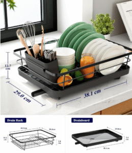 Space-Saving Stainless Steel Dish Drying Rack with Drainboard & Cutlery Holder – Black Finish, 29 × 38 × 12.7 cm - Image 5