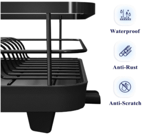 Space-Saving Stainless Steel Dish Drying Rack with Drainboard & Cutlery Holder – Black Finish, 29 × 38 × 12.7 cm - Image 6