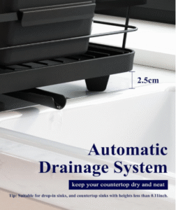 Space-Saving Stainless Steel Dish Drying Rack with Drainboard & Cutlery Holder – Black Finish, 29 × 38 × 12.7 cm - Image 7