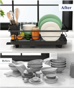 Space-Saving Stainless Steel Dish Drying Rack with Drainboard & Cutlery Holder – Black Finish, 29 × 38 × 12.7 cm - Image 8