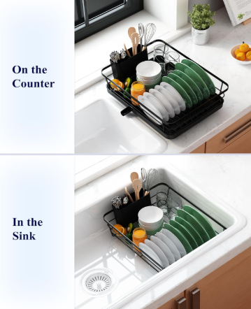 Screenshot 2025-10-24 013916 Space-Saving Stainless Steel Dish Drying Rack with Drainboard & Cutlery Holder – Black Finish, 29 × 38 × 12.7 cm - Image 9